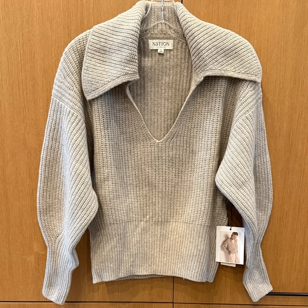 Nation LTD Ashton Pullover Moonbeam Heather Grey Color Merino Wool Size Small - Picture 3 of 10